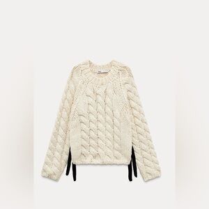 Zara Cream Cable Knit Sweater with Black Ties